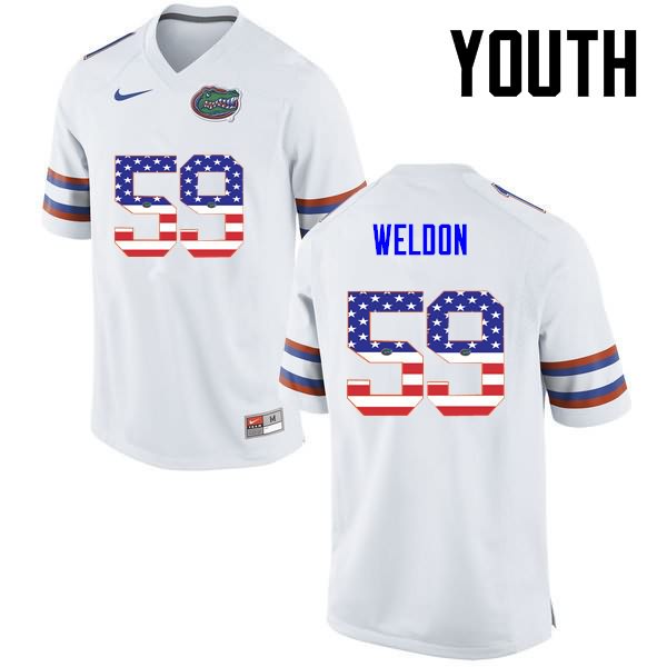 NCAA Florida Gators Danny Weldon Youth #59 USA Flag Fashion Nike White Stitched Authentic College Football Jersey FMN0564ZQ